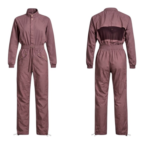 Athleta Pants - Athleta x‎ Alicia Keys Utility Jumpsuit Nylon Open Back Mauve Parachute Womens 0